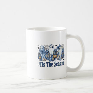 Retro Tis The Season Blue Patchwork Ghost Girl Wom Coffee Mug