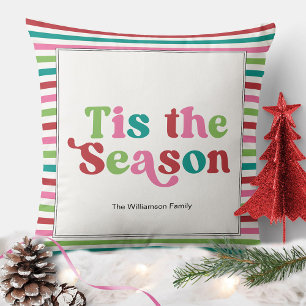 Retro Tis the Season Bright Holiday Christmas Throw Pillow