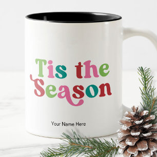 Retro Tis the Season Bright Holiday Christmas Two-Tone Coffee Mug