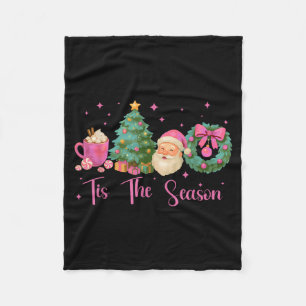 Retro Tis The Season Christmas Santa Jolly Hot Coc Fleece Blanket