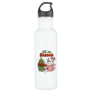 Retro Tis The Season Christmas Tree Coffee Snowman 710 Ml Water Bottle