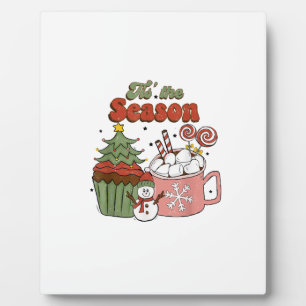 Retro Tis The Season Christmas Tree Coffee Snowman Plaque