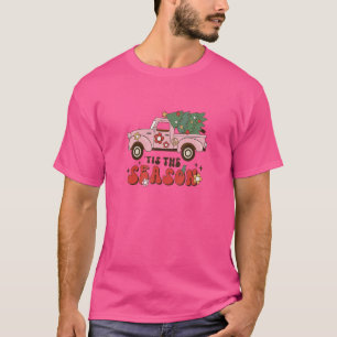 Retro Tis' The Season Groovy Vibes Truck Christmas T-Shirt