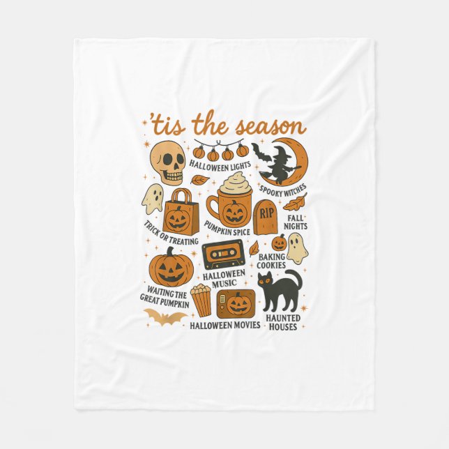 Retro Tis The Season Halloween Season Fall Fleece Blanket (Front)
