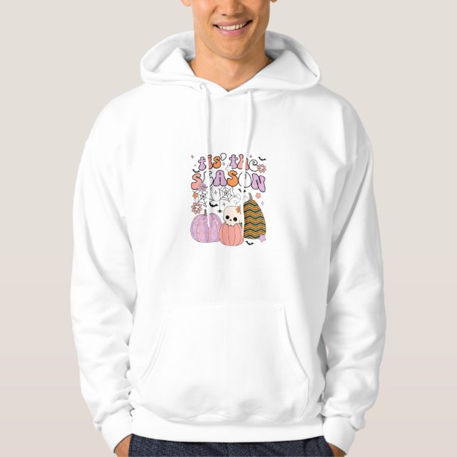 Retro Tis The Season Pumpkin Halloween Skull Spook Hoodie (Front)