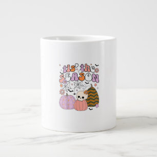 Retro Tis The Season Pumpkin Halloween Skull Spook Large Coffee Mug