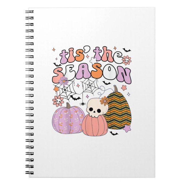 Retro Tis The Season Pumpkin Halloween Skull Spook Notebook (Front)
