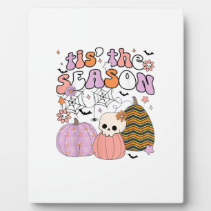 Retro Tis The Season Pumpkin Halloween Skull Spook Plaque
