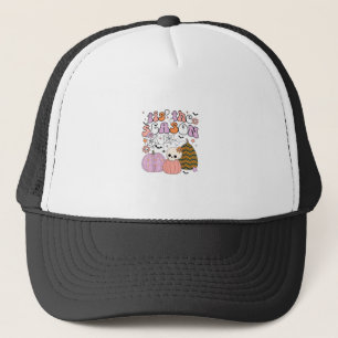 Retro Tis The Season Pumpkin Halloween Skull Spook Trucker Hat