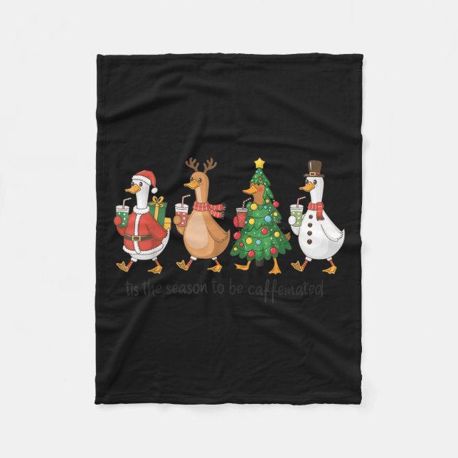 Retro Tis The Season To Be Caffeinated Funny Goose Fleece Blanket (Front)