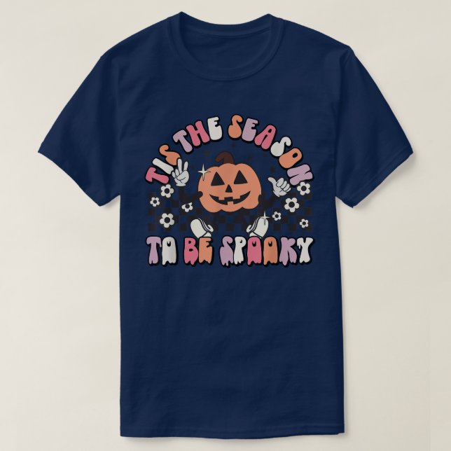 Retro Tis The Season To Be Spooky Floral Pumpkin H T-Shirt (Design Front)