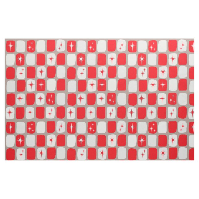 Rétro tissu de coton peigné par Starbursts rouge (Fat Quarter)