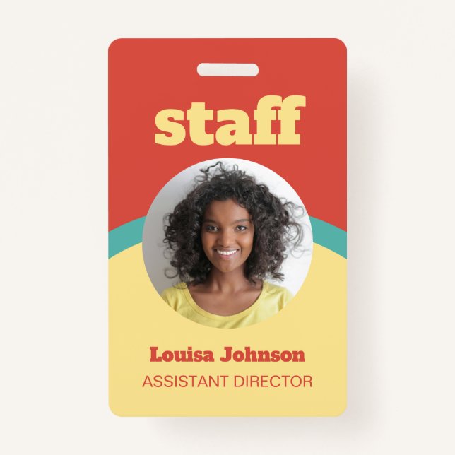 Retro Tomato Red Yellow Round ID Photo Staff Badge (Front)