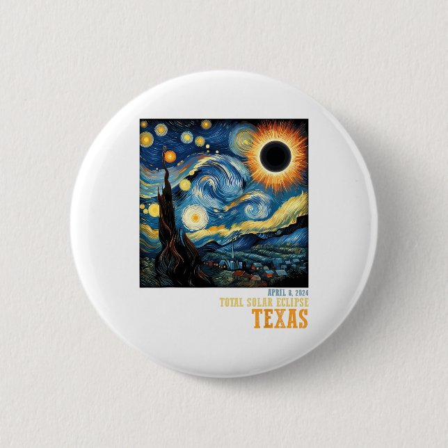 Retro Total Solar Eclipse 2024 Texas For Men Women 2 Inch Round Button (Front)