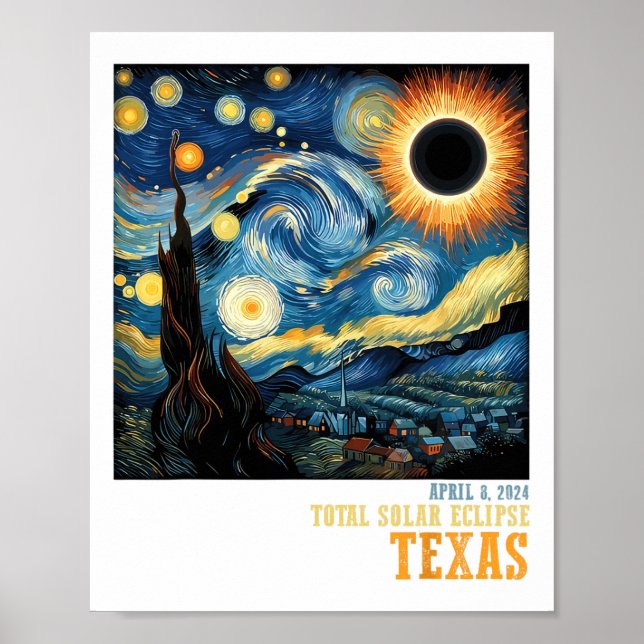 Retro Total Solar Eclipse 2024 Texas For Men Women Poster (Front)
