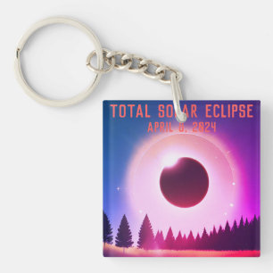 Retro Total solar eclipse April 8, 2024 landscape Keychain
