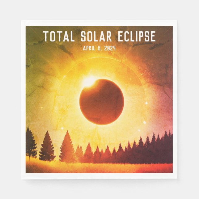 Retro Total solar eclipse April 8, 2024 landscape Napkin (Front)