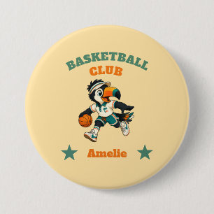 Retro Toucan Basketball Club Personalized Kids 3 Inch Round Button