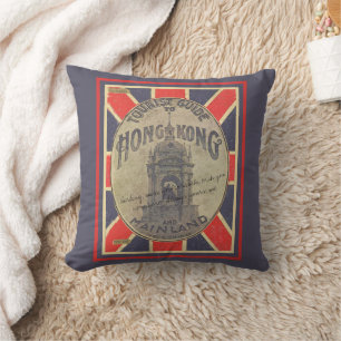 Retro Tourist Guide to Hong Kong with Union Jack Throw Pillow
