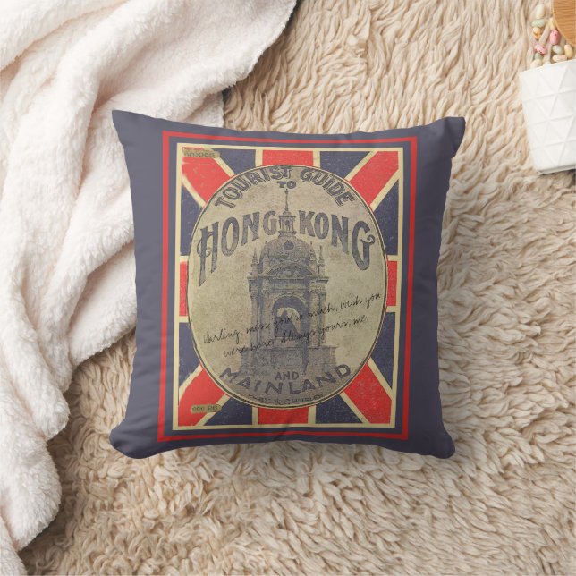 Retro Tourist Guide to Hong Kong with Union Jack  Throw Pillow (Blanket)