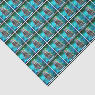 Retro toy robot blue sci fi galaxy custom name tissue paper