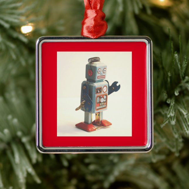 Retro Toy Robot Metal Ornament (Tree)
