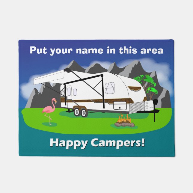 Retro trailer doormat, woody, dual axle, 18" x 24" doormat (Front)