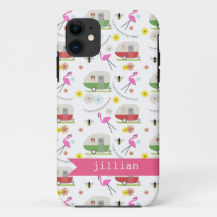 Retro Trailer & Flamingos Pattern iPhone 11 Case