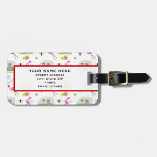 Retro Trailer & Flamingos Pattern Luggage Tag