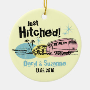 Retro Trailer Just Hitched Personalized Ornament