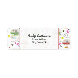 Retro Trailers & Flamingos Address Label