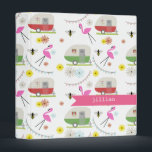 Retro Trailers & Flamingos Binder<br><div class="desc">A binder featuring a pattern with illustrations of vintage campers,  pink flamingos,  flowers,  and bees.  Personalize with your name on front.</div>