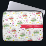 Retro Trailers Personalized Electronics Bag<br><div class="desc">An electronics bag featuring illustrations of vintage campers,  pink flamingos,  flowers,  and bees.  Personalize with your name on front.</div>