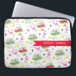 Retro Trailers Personalized Electronics Bag<br><div class="desc">An electronics bag featuring illustrations of vintage campers,  pink flamingos,  flowers,  and bees.  Personalize with your name on front.</div>