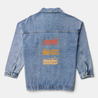 Retro Train  Engine Model Locomotive Railroad Trai Denim Jacket