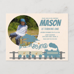 Retro Train Kids Birthday Party Earthy  Photo Postcard