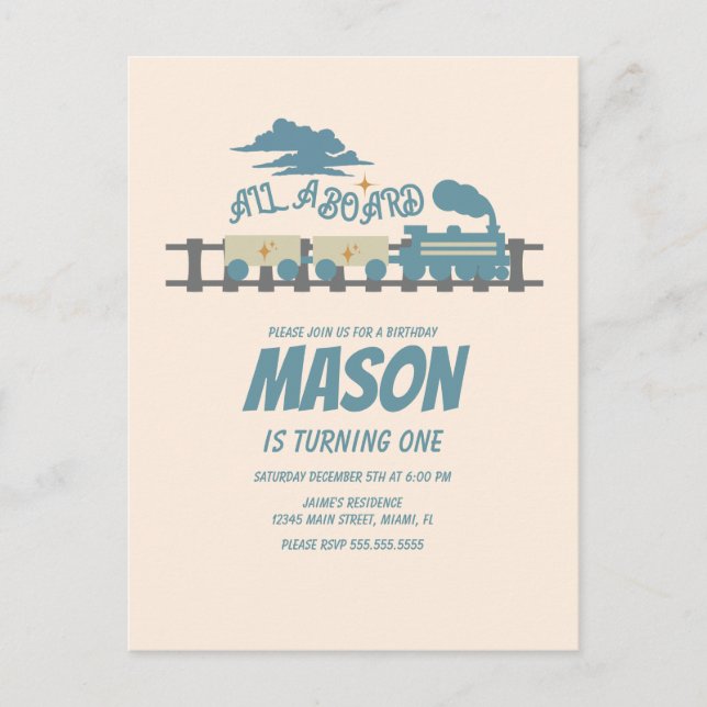 Retro Train Kids Birthday Party Earthy  Postcard (Front)