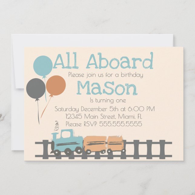 Retro Train Kids First Birthday Party Invitation (Front)