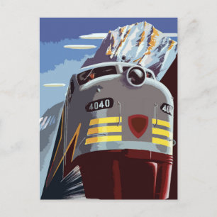 Retro train travel  postcard