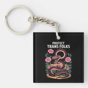Retro Trans Pride Trans Right Protect Trans Folks Keychain