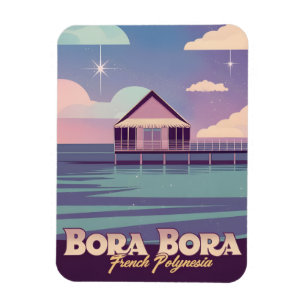 Retro Travel 80s Neon Bora Bora French Polynesia Magnet