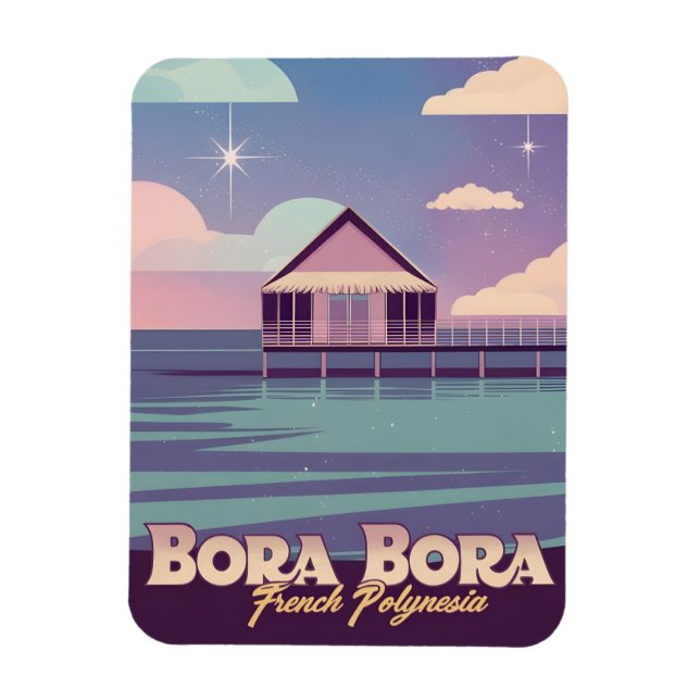 Retro Travel 80s Neon Bora Bora French Polynesia Magnet (Vertical)