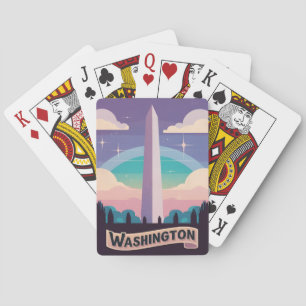 Retro Travel 80s Neon Washington Monument Lofi Art Playing Cards
