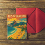 Retro Travel Copacabana Rio de Janeiro Brazil  Postcard<br><div class="desc">This is a unique and colourful Brazil City Rio de Janeiro Vintage artwork on a postcard showing the skyline and famous sights of the brazilian city with the copacabana beach and beach life. Add your text and customize now.</div>