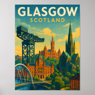 Retro Travel Glasgow Scotland  Poster