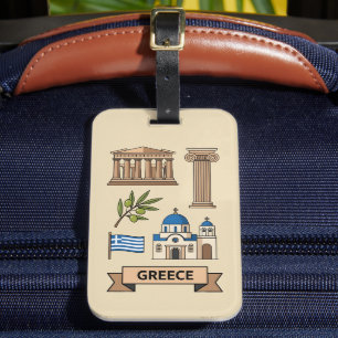 Retro Travel Greece Iconic National Symbols Luggage Tag