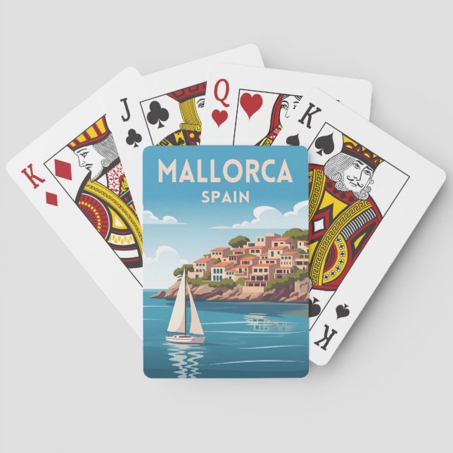 Retro Travel Mallorca Spain Seaside Landscape Playing Cards (Back)