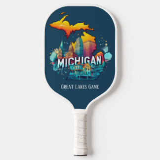 Retro Travel Map Michigan State Pickleball Paddle