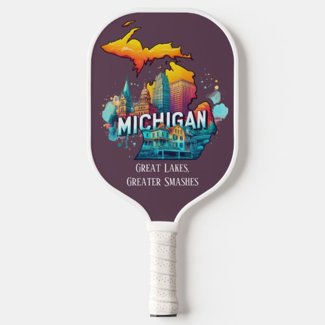 Retro Travel Map Michigan State Pickleball Paddle (Front)