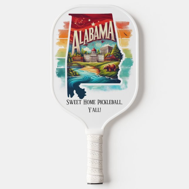 Retro Travel Map of Alabama State   Pickleball Paddle (Front)